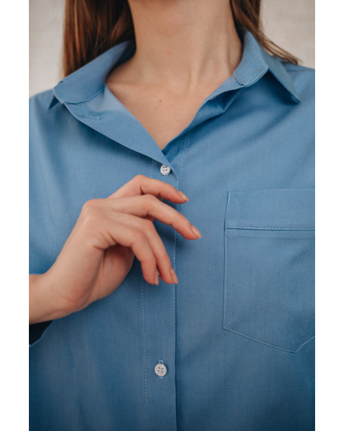 Блакитна сукня-сорочка з котону  